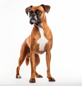 Beautiful and elegant boxer dog on white background, strong and loyal dog by generative AI