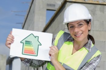 female builder holding a chart