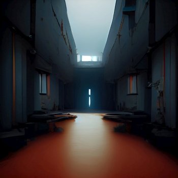 Generative AI illustration of concept image of abandoned hospital like building depicting isolation and solitude