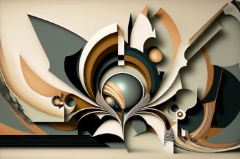 Generative AI illustration of Art Deco style abstract background image with geometric shapes with muted earth colours