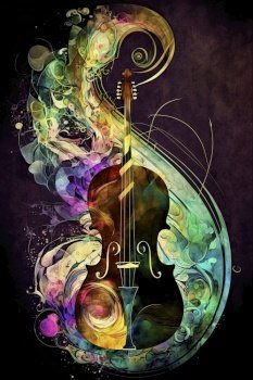 Generative AI illustration of abstract musical passion poster depicting the passion and love of music