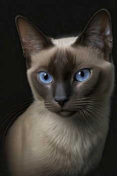 Generative AI illustration of studio portrait style image of Siamese pedigree domestic cat