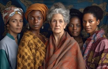 Generative AI illustration of group of beautiful multi cultural multi racial and multi age women