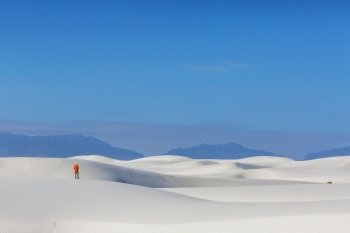 Hiker in White Sands Dunes in New Mexico, USA