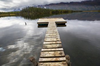 Wooden pier in serenity lake