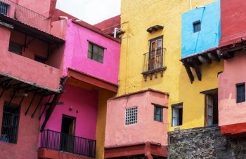 colorful colonial-style houses of a Mexican town  Guanajuato