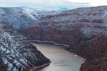 Beautiful landscapes in  Flaming Gorge recreation area in winter season, USA
