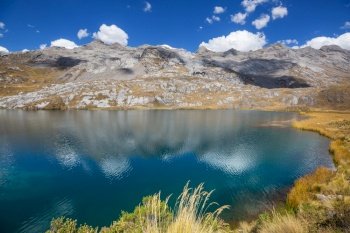 Beautiful mountains lake  in Cordillera Blanca,  Peru, South America