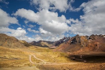 Scenic road in the Cordillera mountains in Peru. Travel background.