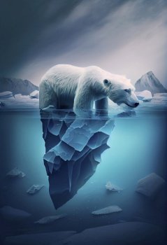 Polar bear in north pole. Climate change, global warming concept. Generative AI.