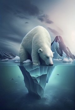 Polar bear in north pole. Climate change, global warming concept. Generative AI.