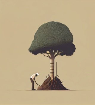 man planting a tree Poster illustration. Generative AI.