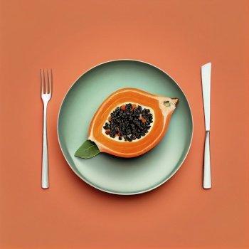 Minimalistic papaya image, Poster illustration. Generative AI.