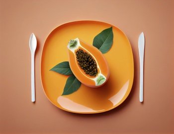 Minimalistic papaya image, Poster illustration. Generative AI.