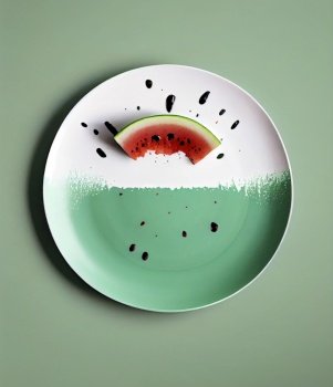 Minimalistic watermellon image, Poster illustration. Generative AI.