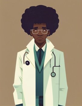 Illustration of cute afro-american doctor, Generative AI.