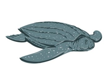 WPA poster art of a leatherback sea turtle, Dermochelys coriacea, lute turtle, leathery turtle viewed from front done in works project administration or federal art project style.
. Leatherback Sea Turtle Dermochelys Coriacea or Lute Turtle Front View WPA Art
