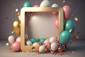 birthday background with circle frame balloons. Illustration Generative AI. birthday background with circle frame balloons. Illustration AI Generative