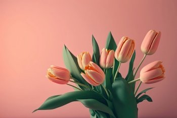 Pink Tulips Background. Illustration Generative AI. Pink Tulips Background. Illustration AI Generative