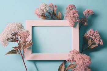Beautiful flowers composition. Light pink flowers empty. Illustration Generative AI 
