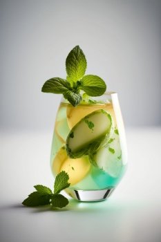 Apple Mint Julep drink served on a white table for summer. Illustration Generative AI 