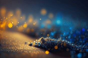 Blue And Golden Glitter In Shiny Defocused Background. Illustration Generative AI 