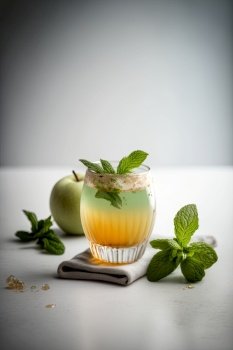 Apple Mint Julep drink served on a white table for summer. Illustration Generative AI 