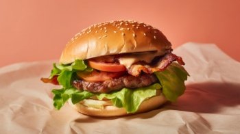 Burger on vivid background. Illustration Generative AI
