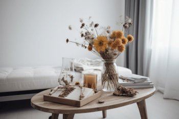 Minimalist interior design with vase. Illustration Generative AI
