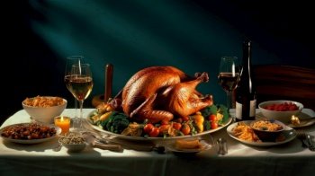 Traditional thanksgiving dinner. Illustration Generative AI
