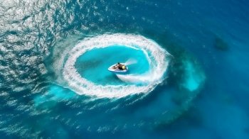 Little boat in ocean. Illustration Generative AI
