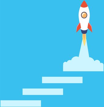 Rocket, startup symbol. Start of project, launch new plan, work with innovative idea. Planning strategy, launching idea with digital technology. Work with online business corporate development. Rocket, startup. Start of project, launch new plan, work with innovative idea. Planning strategy