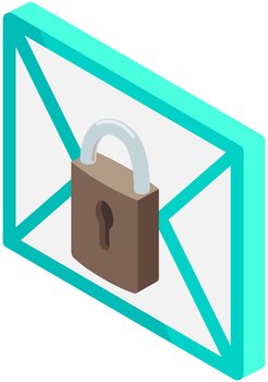 Data protection email storage design flat concept. Letter, envelope sign symbol icon with lock. Private messages and correspondence, data network internet web connection. Saving digital information. Data protection email storage design flat concept. Letter, envelope sign symbol icon with lock