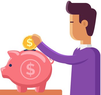 Money Piggy bank creative business concept. Man puts coin in pink pig. Safe finance investment. Financial services. Money saving. Funds on deposit in bank. Passive and active income, success account. Money Piggy bank creative business concept. Man puts coin in pink pig. Safe finance investment