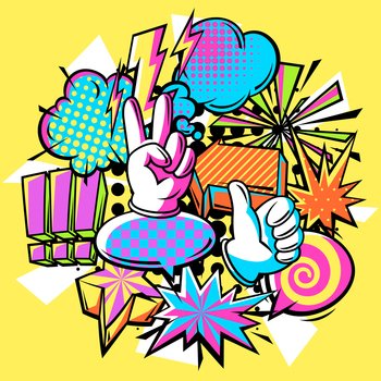 Background with comic speech bubbles signs and symbols. Cartoon pop art creative image. Fashion illustration in retro style.. Background with comic speech bubbles signs and symbols. Cartoon pop art creative image.