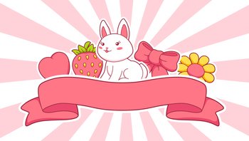 Background with cute kawaii little bunnies. Funny cheerful characters and decorations in cartoon style.. Background with cute kawaii little bunnies. Funny characters and decorations in cartoon style.