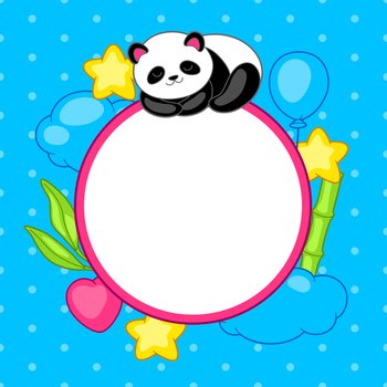 Frame with cute kawaii little panda. Funny cheerful character and decorations in cartoon style.. Frame with cute kawaii little panda. Funny character and decorations in cartoon style.