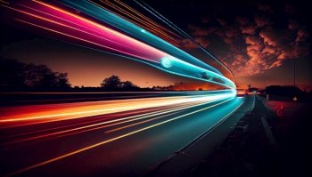 light trails from car fast motion, ai based. light trails from car motion, ai based