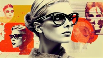 girls in sixties retro design, photo and graphics, black and white, colorful. girls in sixties retro design, photo and graphics