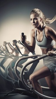 Beautiful athletic young woman is shown engaged in her daily fitness routine. She appears focused and determined as she performs various exercises, her toned physique on full display. Her dedication to maintaining a healthy lifestyle is evident and inspiring. AI generative illustration