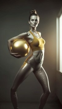 Beautiful athletic young woman is shown engaged in her daily fitness routine. She appears focused and determined as she performs various exercises, her toned physique on full display. Her dedication to maintaining a healthy lifestyle is evident and inspiring. AI generative illustration