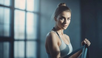 Beautiful woman engaged in a fitness routine, exercising with dedication and commitment to maintaining her health and physical well-being. With her toned physique and focused expression, she embodies the essence of the fitness concept, inspiring viewers to pursue their own wellness goals. Generative AI illustrations