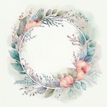 Watercolor Natural Frame with Cute Flowers for Wedding Card. Illustration Generative AI 