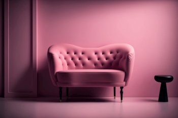 Fashionable comfortable stylish sofa made of pink fabric. Illustration Generative AI 