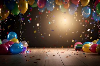 Birthday Party Background with Balloons. Illustration Generative AI
