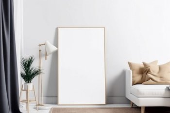 Empty Frame Mockup in Scandinavian style room. Illustration AI Generative