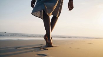 Girl’s foot on the beach. Illustration Generative AI
