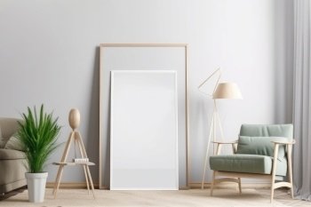 Empty Frame Mockup in Scandinavian style room. Illustration AI Generative