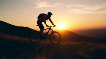 Bicycle and sunset landscapes Illustration Generative AI
