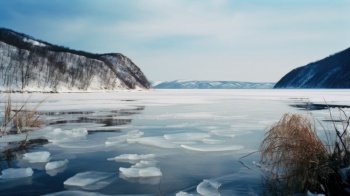 Baykal lake in winter Illustration Generative AI
